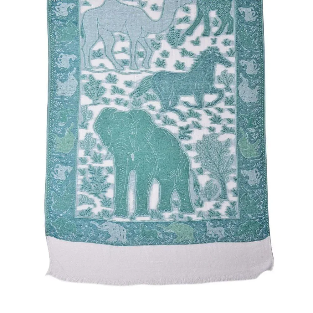 Scarf with Fringes Animal Pattern Green